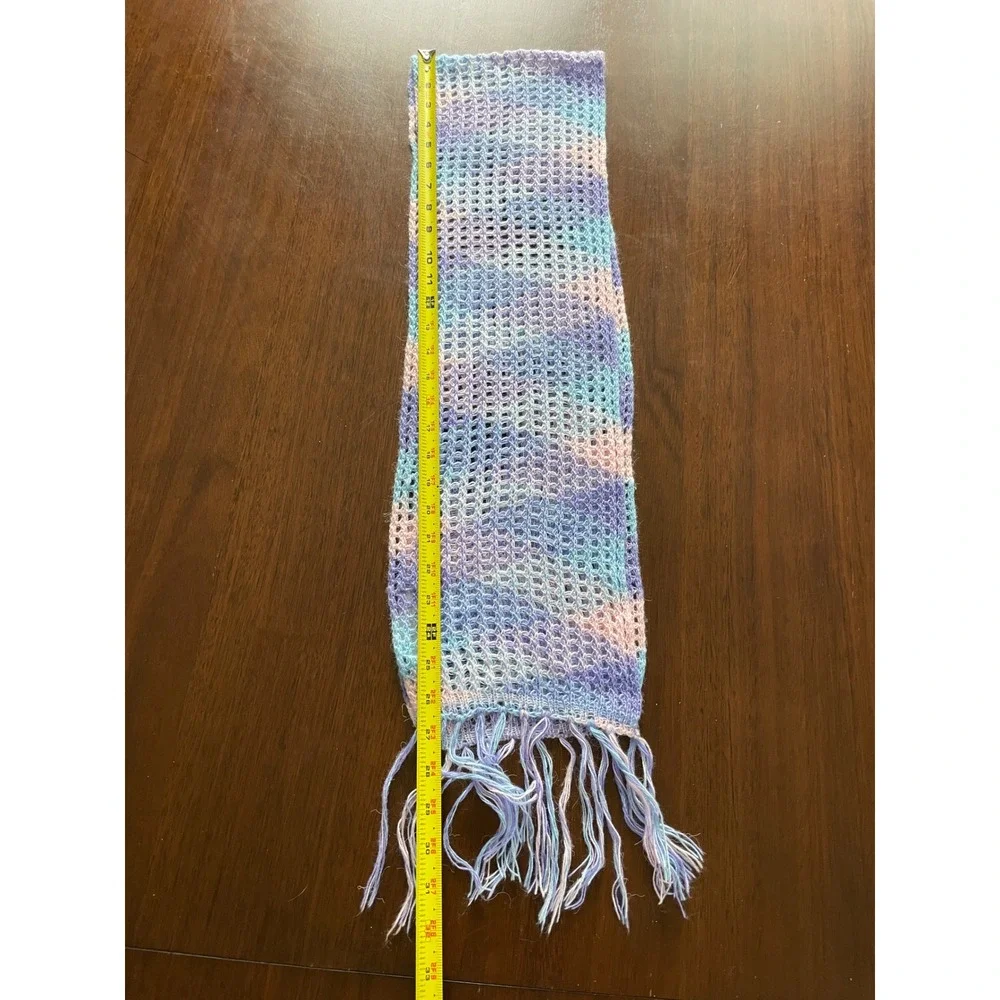 Alpaca Genuino Scarf Womens OS Pastel Blue Purple Mesh Knit Fringe Peruvian Boho